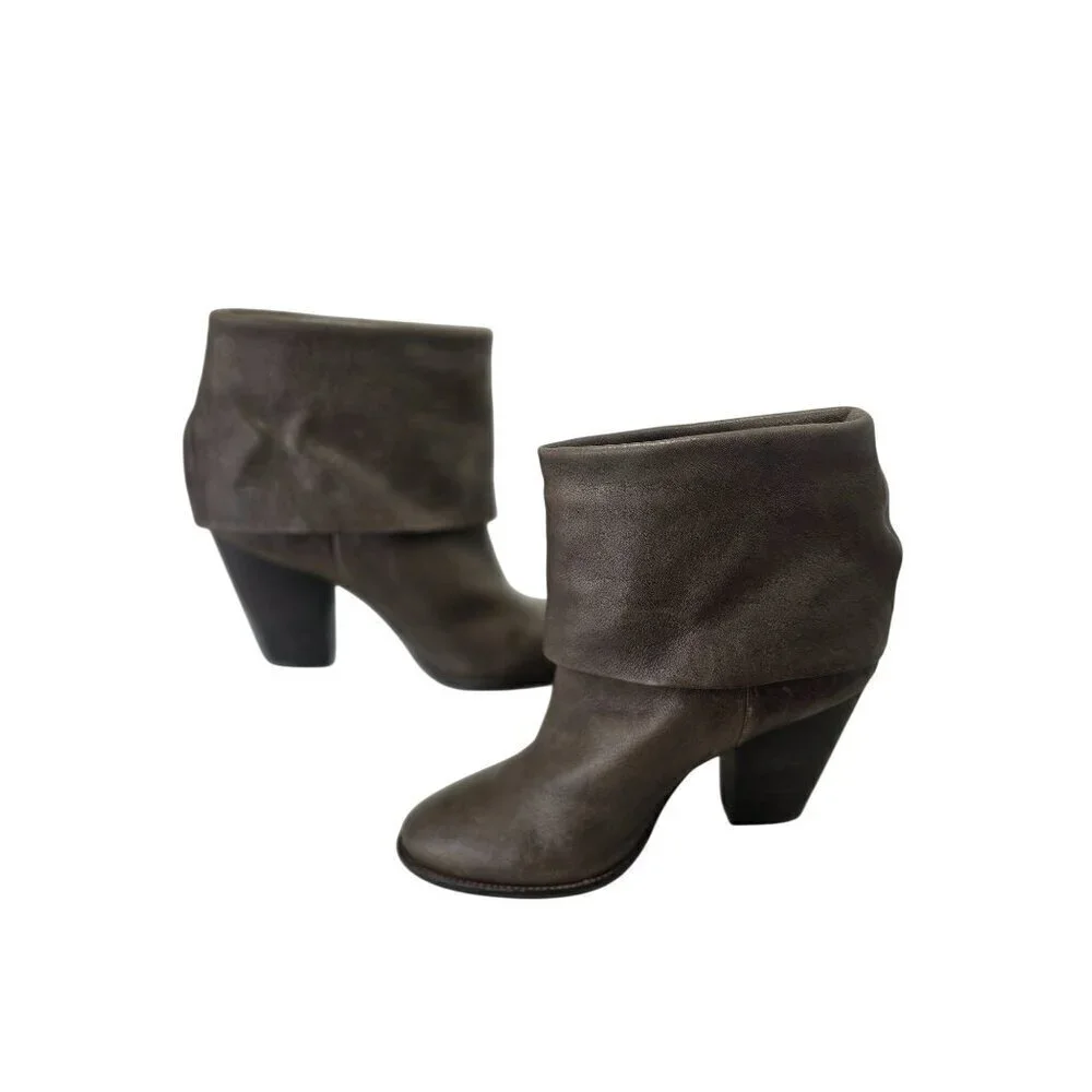 Vince Camuto Leather FoldOver Ankle Boot Women Sz 9 Taupe Brn 4